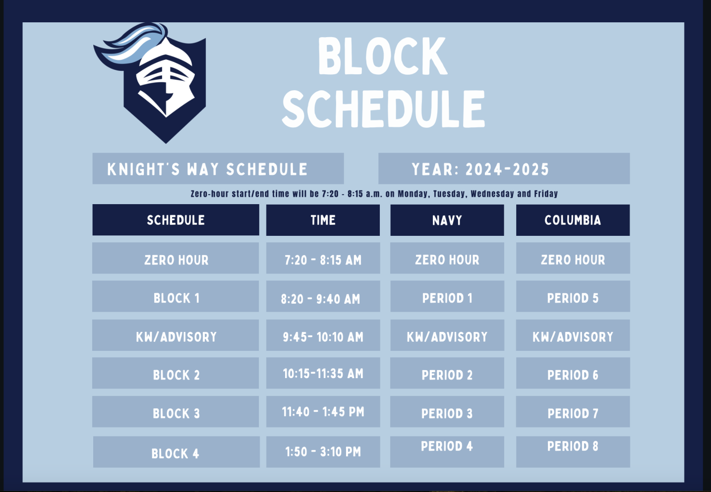Knights' Way Schedule
